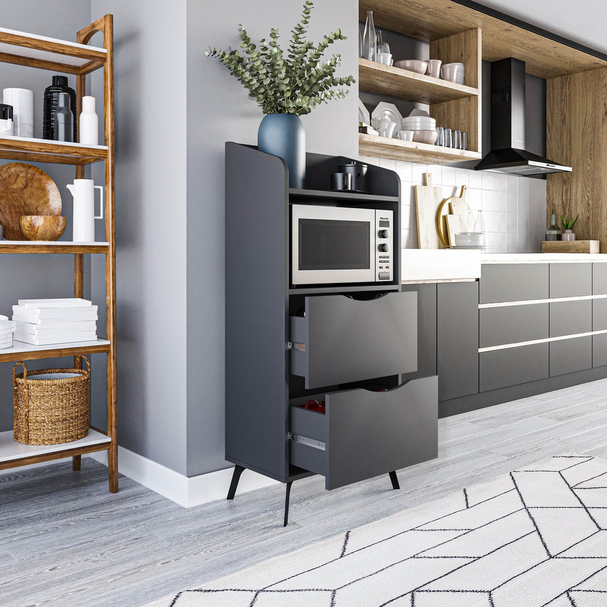 Meuble multi-usage avec tiroirs 60x136H cm coloris anthracite - Gorki