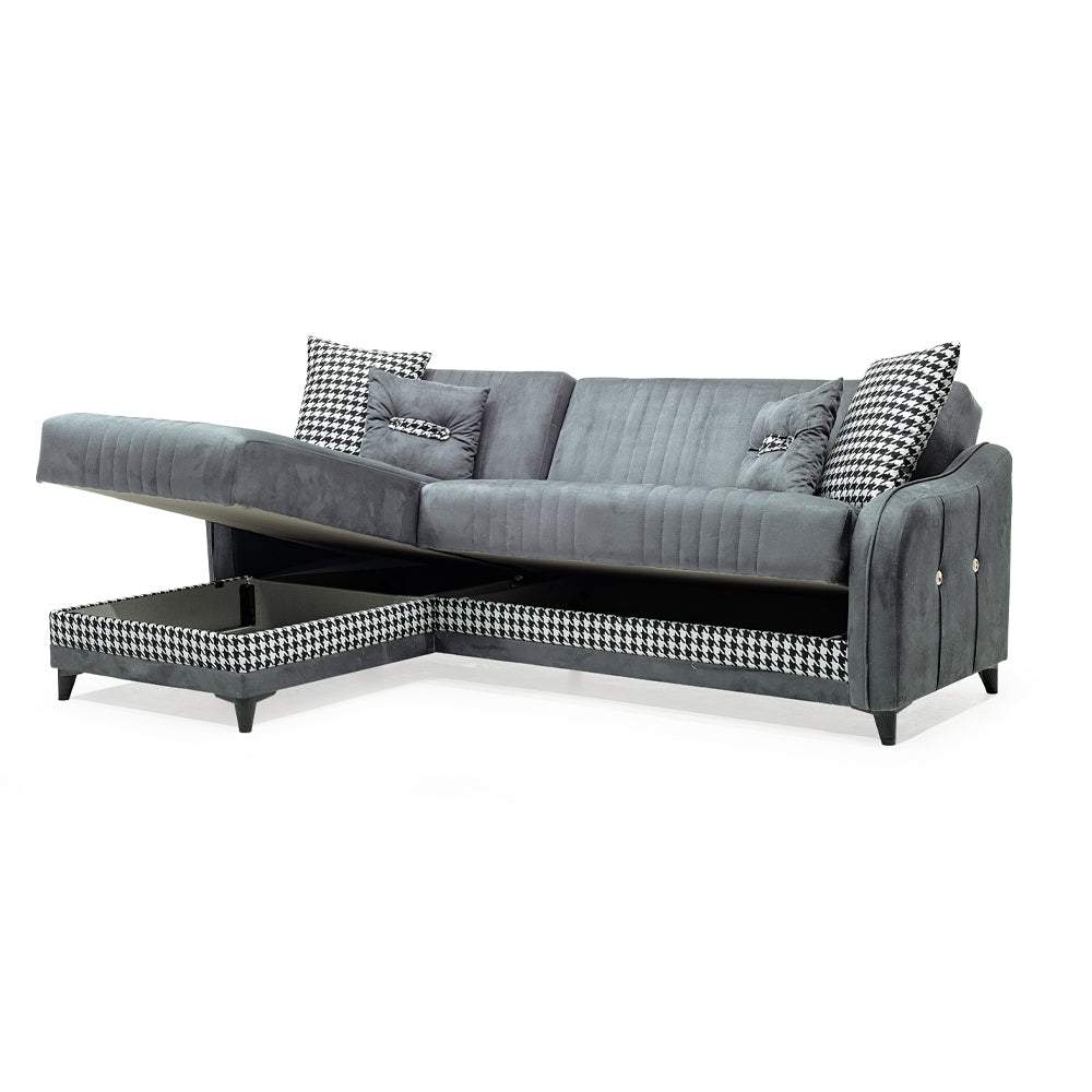 Divano con penisola contenitore reversibile colore grigio - Laos