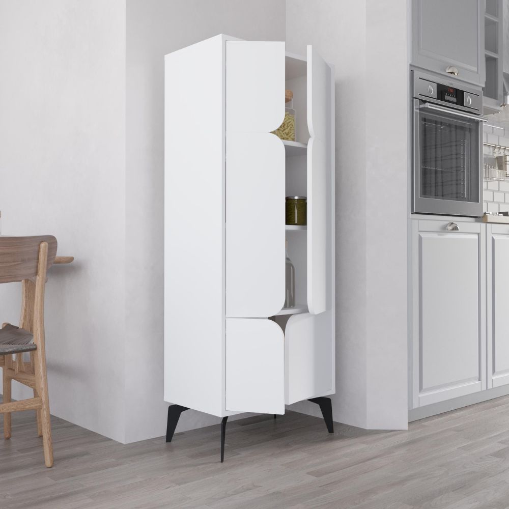 Meuble armoire multi-usages à 4 portes coloris blanc 60x35.6x151H cm - Spotik