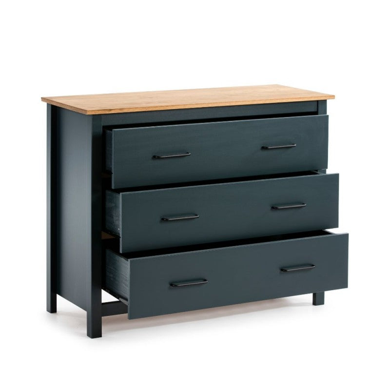 Comò in legno massiccio colore blu e pino Miranda 100x40x80H