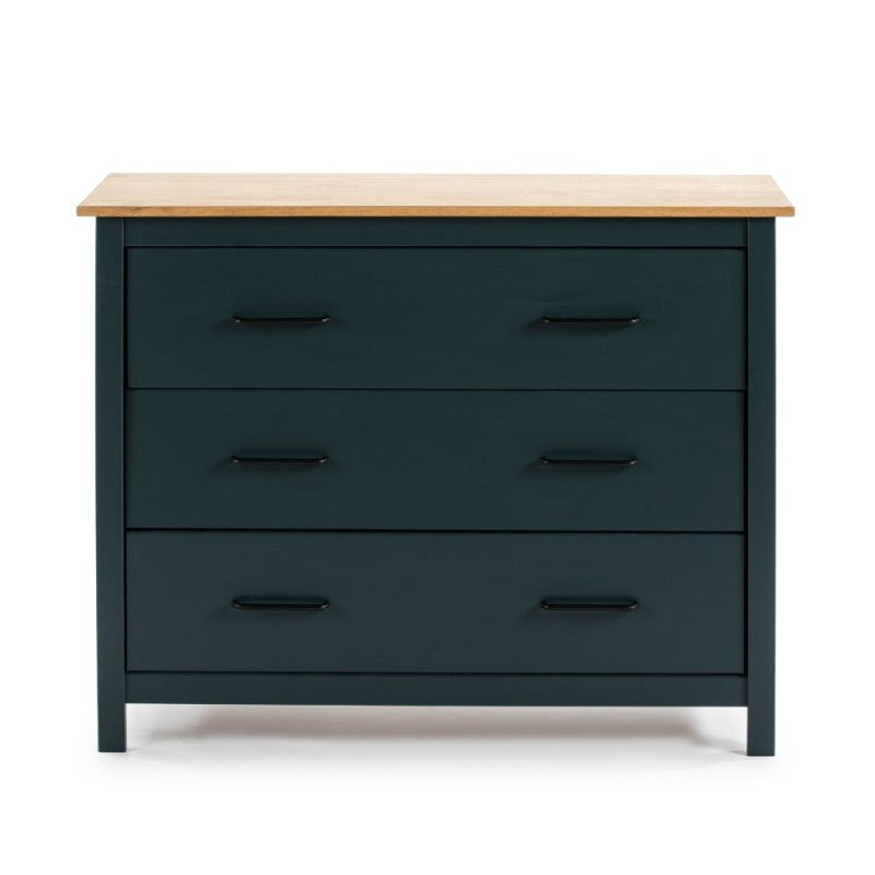 Comò in legno massiccio colore blu e pino Miranda 100x40x80H