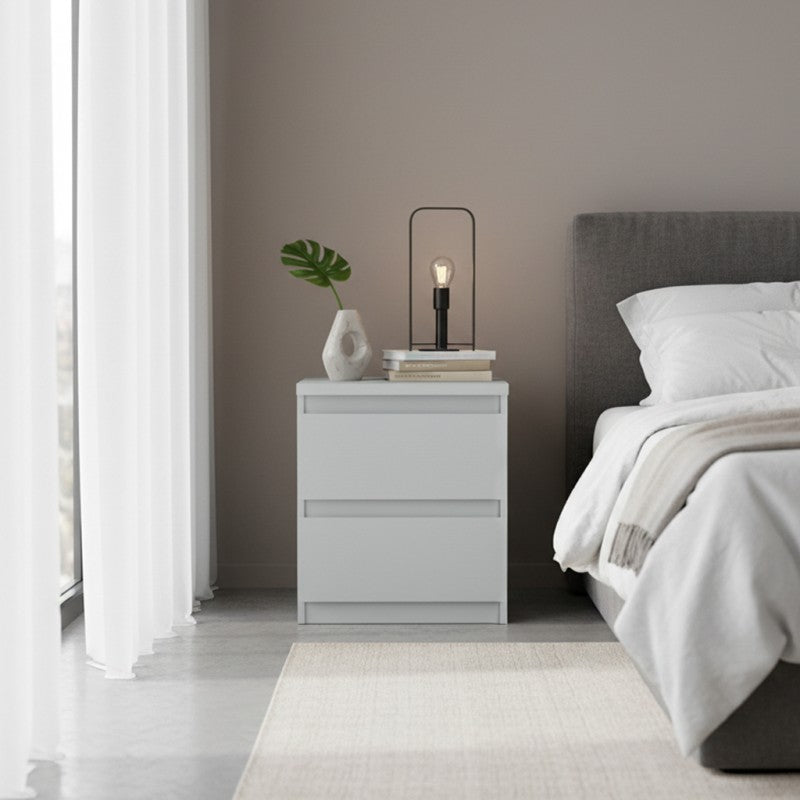 Comodino 2 cassetti colore grigio ghiaccio 41.8x32.2x49.3H Morgan