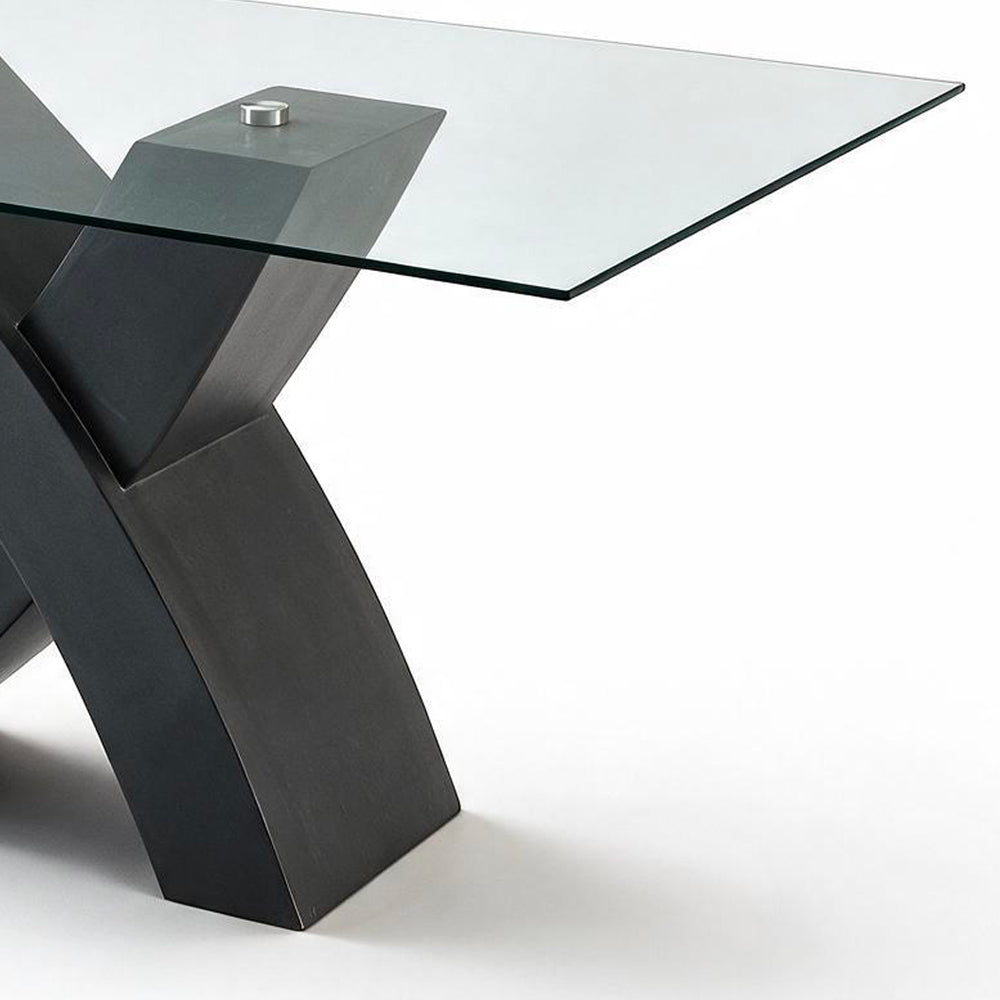 Tavolo fisso con piano in vetro e gambe incrociate effetto legno nero 150x90x76H Duncan