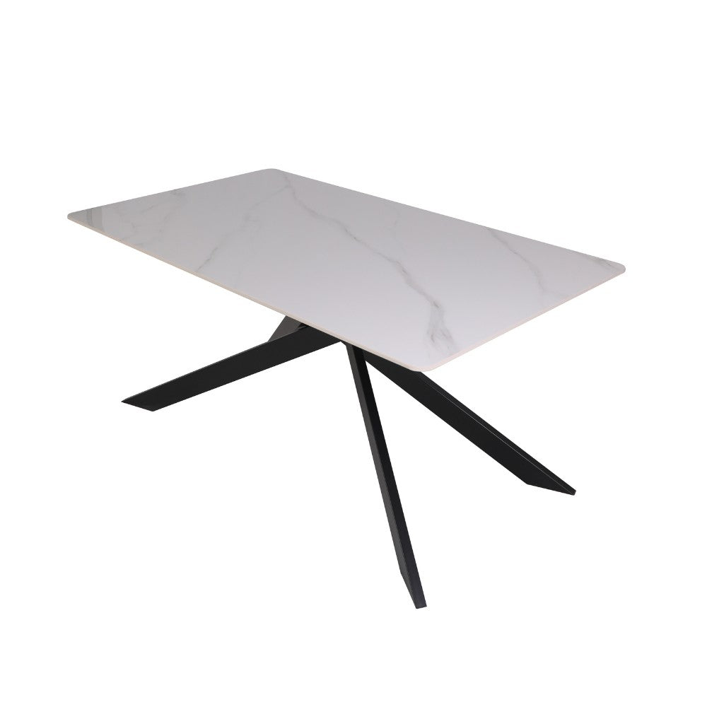 Table rectangulaire avec plateau en céramique effet marbre blanc brillant - Star