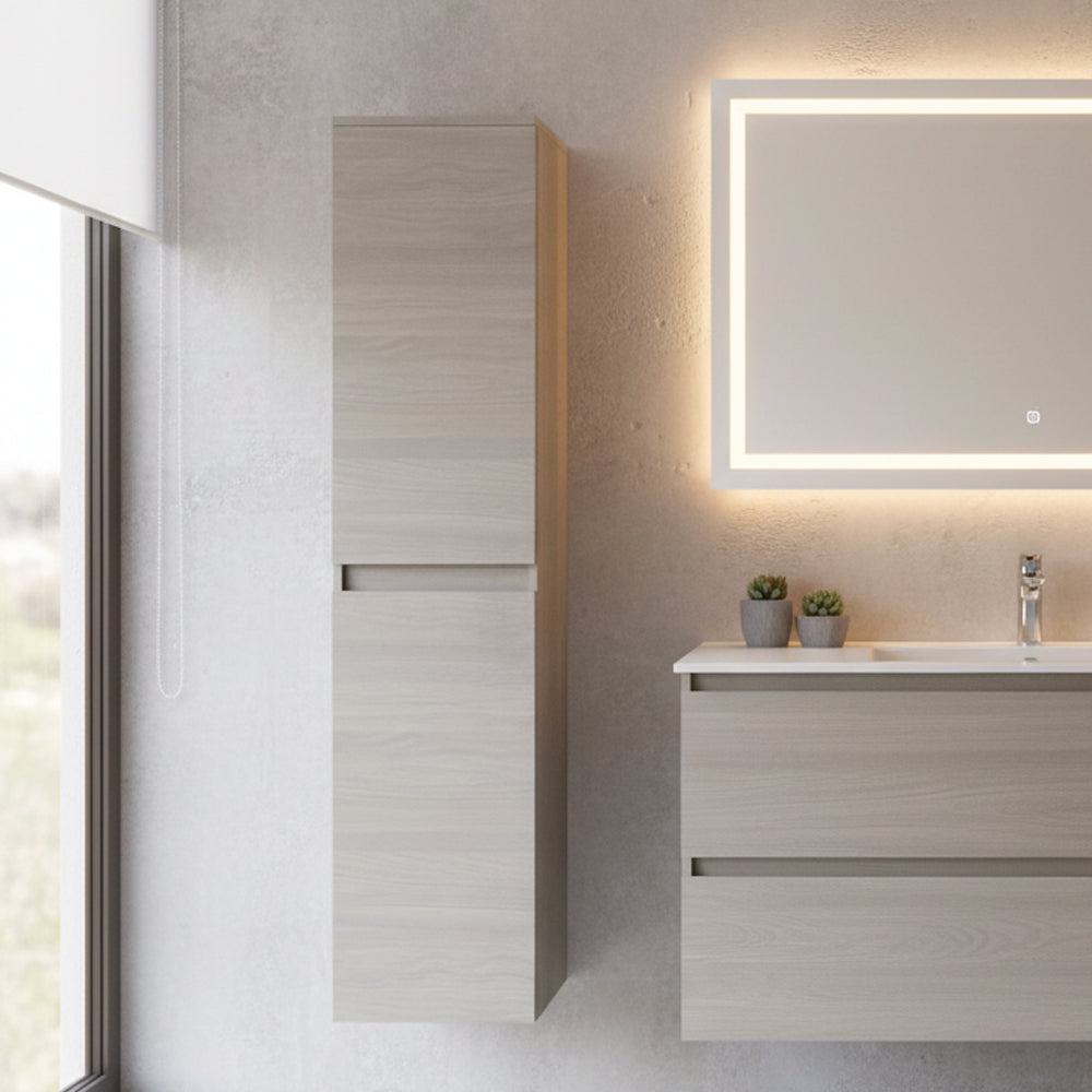Colonne de salle de bain suspendue avec étagères coloris chêne gris 136 cm - Trasimeno