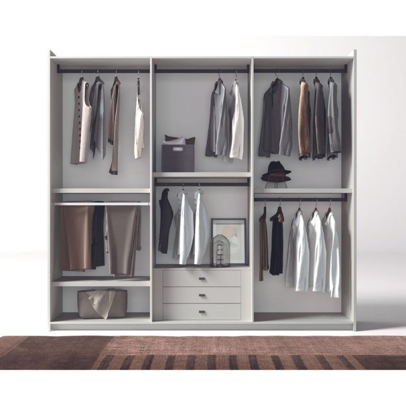Kleiderschrank 6 Flügeltüren weiß Portland und matte schwarze Griffe 276x250H cm - Coco