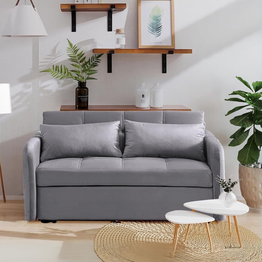 Divano letto in velluto grigio con porta USB e tasca laterale 140,5x94,5x82H Clorene