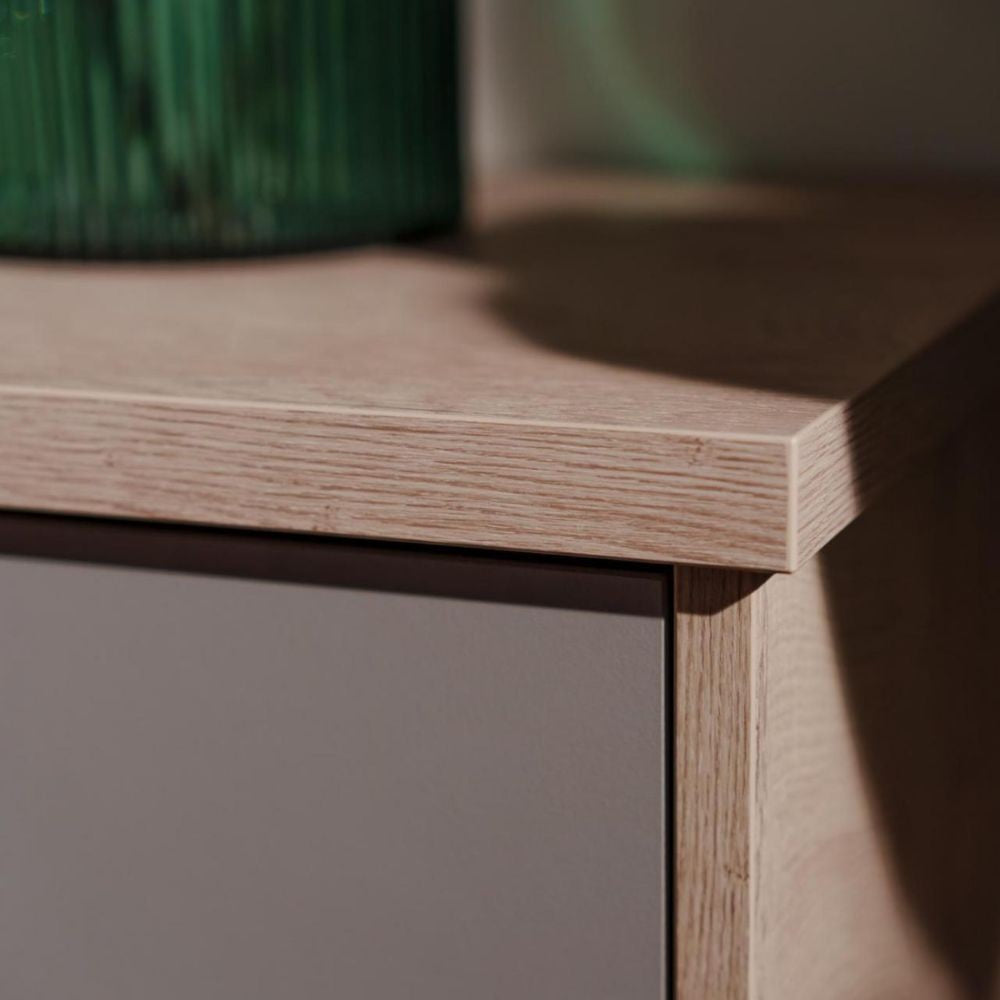 Madia in legno 209,6x88,3h cm con tre ante e vano a giorno colore rovere, antracite e grigio - Epik 56