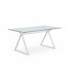 Tavolo da pranzo 150×90 cm in vetro temperato con gambe a cavalletto bianche Skylar