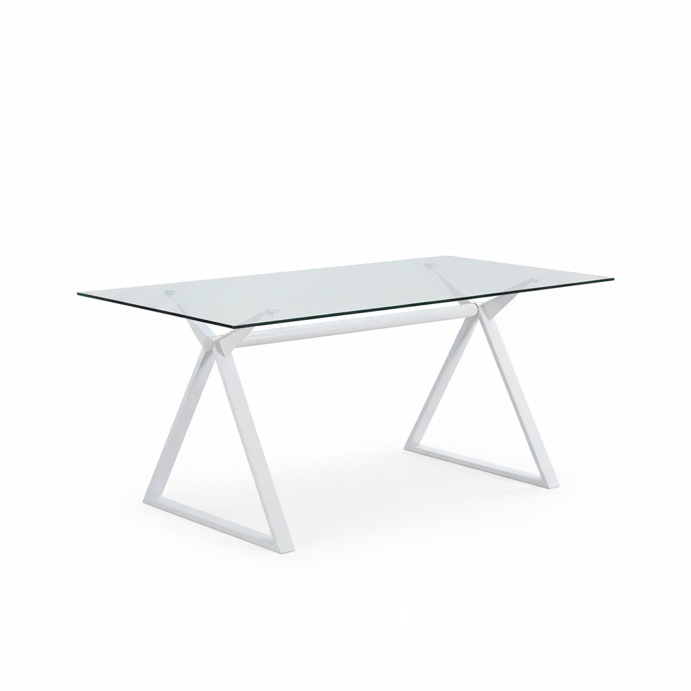 Tavolo da pranzo 180×90 cm in vetro temperato con gambe a cavalletto bianche Skylar
