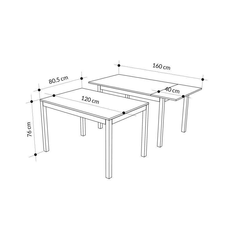 Rechteckiger Tisch 120x80, weißes Gestell und graue Lärche-Platte, Monster
