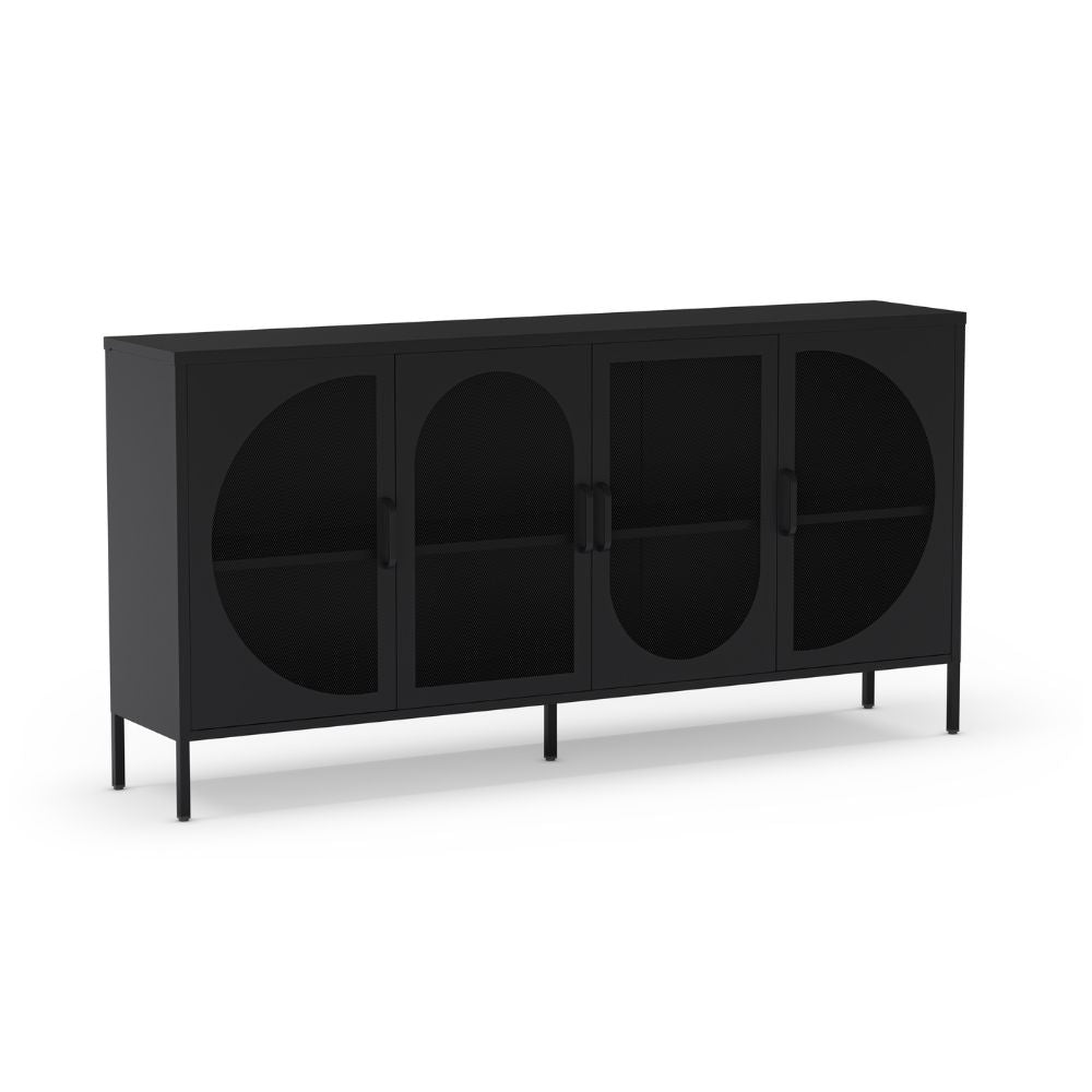 Metall Sideboard mit 4 Gittertüren, schwarz, 160x40x90H Tayra