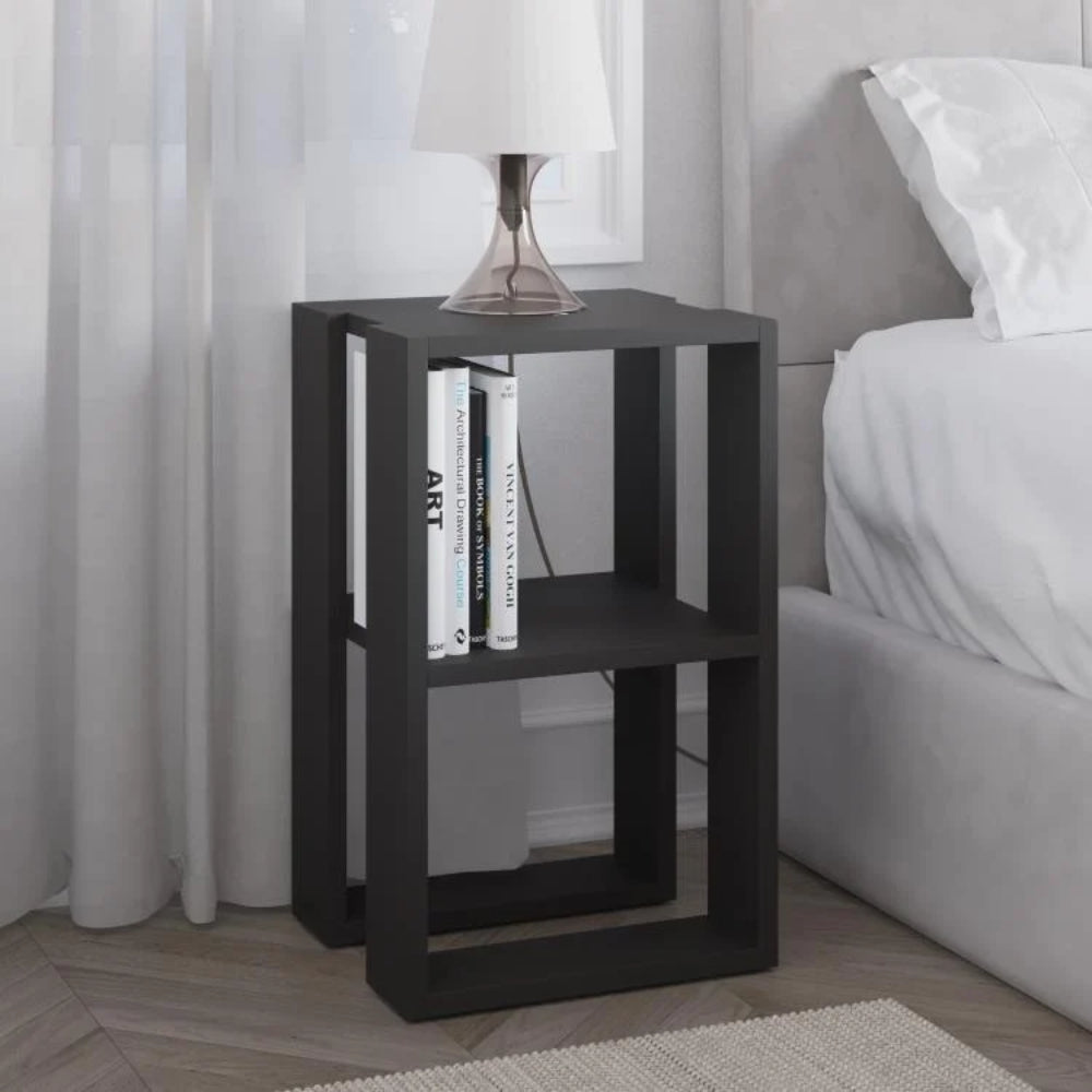 Table de chevet à deux étagères anthracite 34x55H cm - Lonie