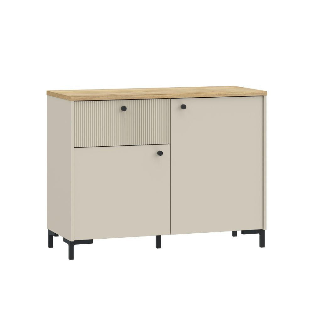 Madia 2 ante, 1 cassetto cannettato e top rovere Unit