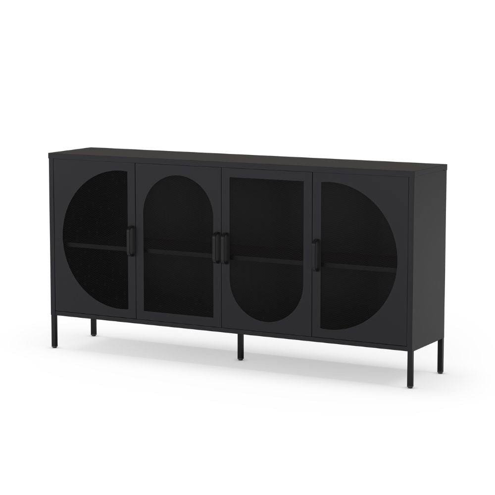 Credenza in metallo con 4 ante reticolate colore nero 160x40x90H Tayra