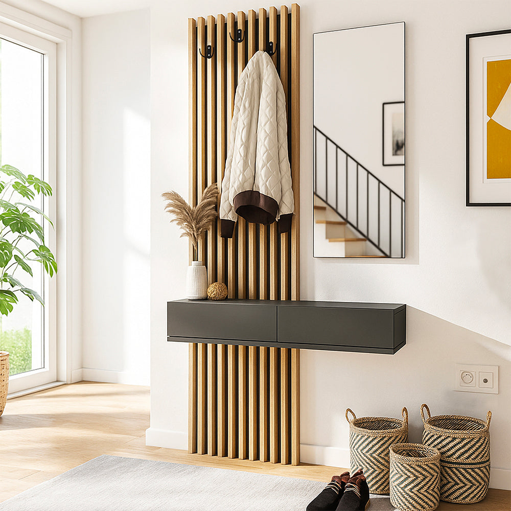 Mobile ingresso con specchio e appendiabiti colore rovere e antracite Elois