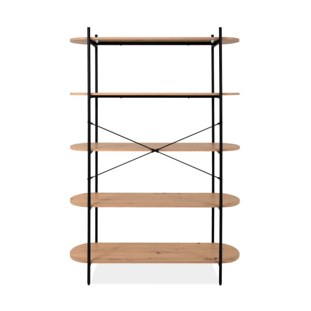 Libreria con 5 ripiani rovere e struttura in metallo nero Hanoi20B