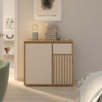Mobile multiuso con anta cannettata e cassetto colore rovere e cashmere Neutra