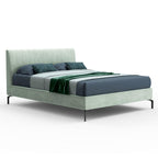 Letto matrimoniale con contenitore e testiera cuciture verticali colore verde marino - Aki