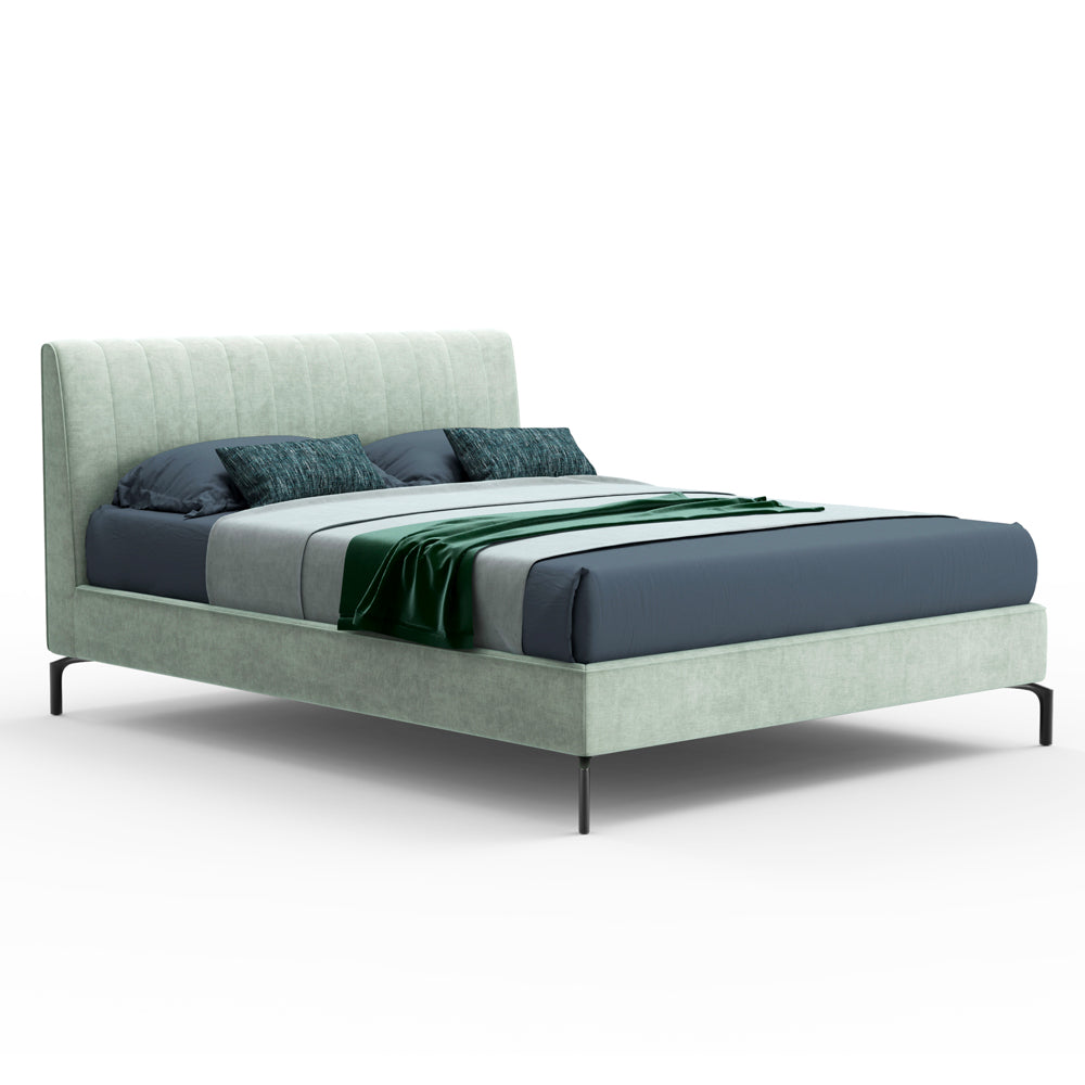 Letto matrimoniale con contenitore e testiera cuciture verticali colore verde marino - Aki