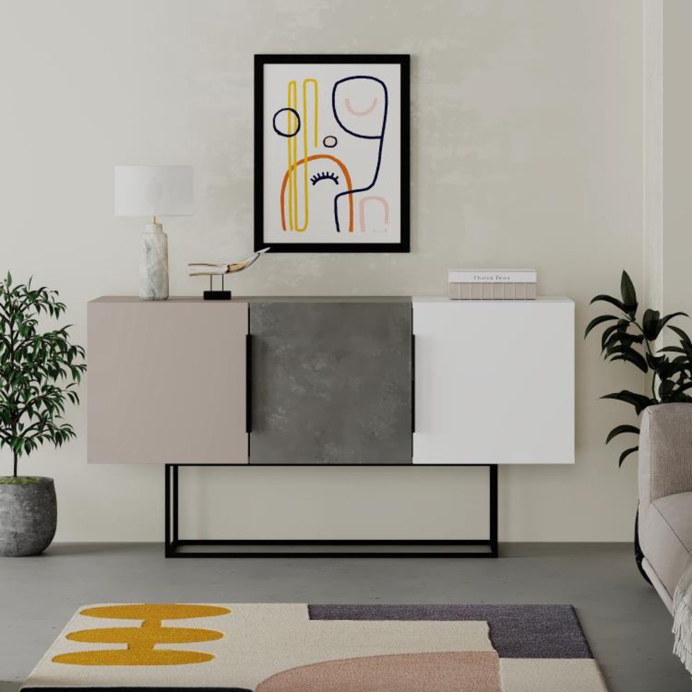 Madia con 3 ante colore tortora e cemento e bianco 150 cm - Tontini