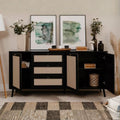 Bahut 175 cm avec 3 tiroirs et 3 portes effet raphia coloris noir - KUTA51A