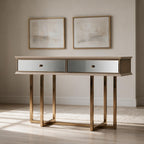 Dresser con gambe oro e 2 cassetti finitura vizon cream 140.4x80.3H cm - Eliza