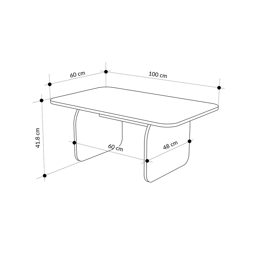 Tavolino da salotto 100x60 cm colore sepet con gambe a pannello e bordi arrotondati Pietra
