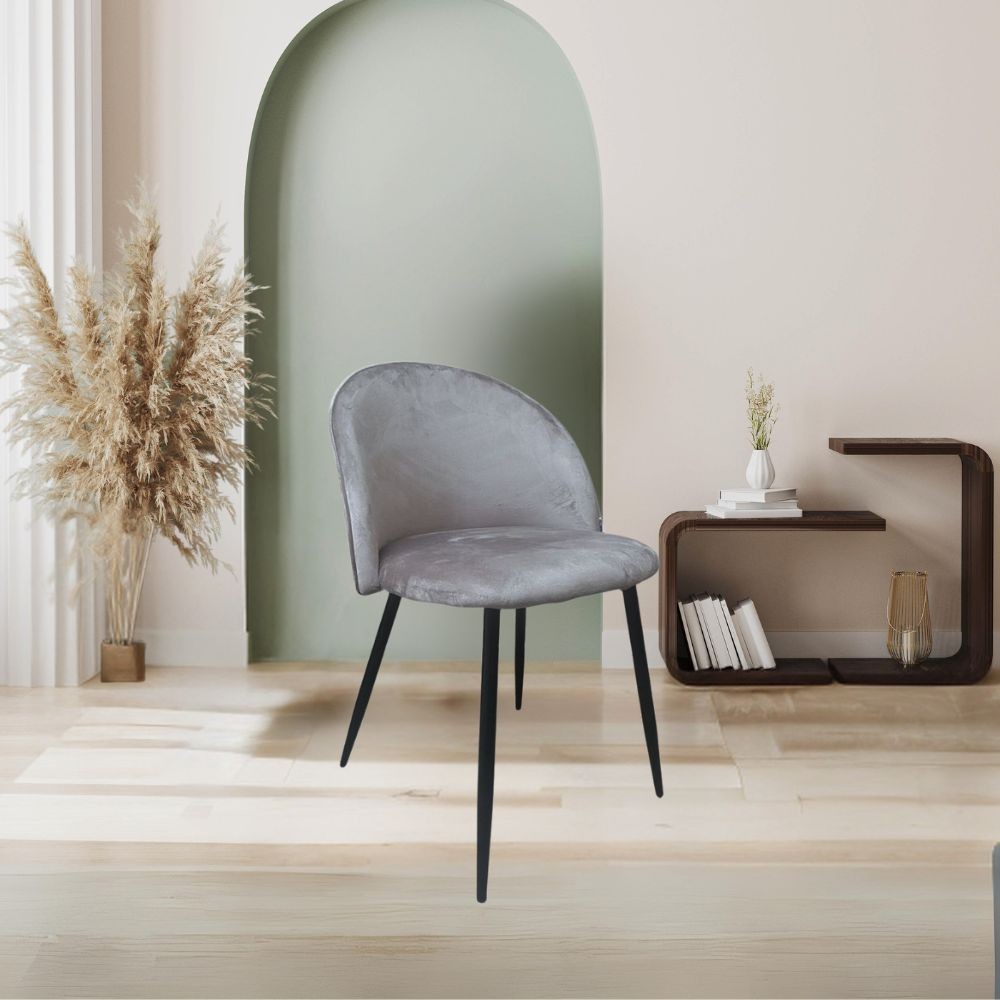 Lot de 4 chaises en tissu gris et pieds en métal noir - Despina