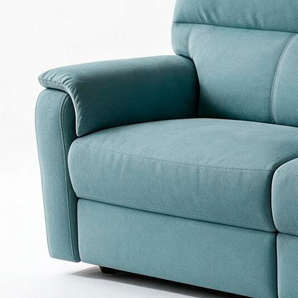 Divano relax 3 posti con 2 recliner elettrici in tessuto idrorepellente azzurro Alice