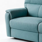 Divano relax 3 posti con 2 recliner elettrici in tessuto idrorepellente azzurro Alice