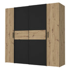 Armadio 4 ante rovere e nero con ante scorrevoli e battenti 200x61x190H Teodoro