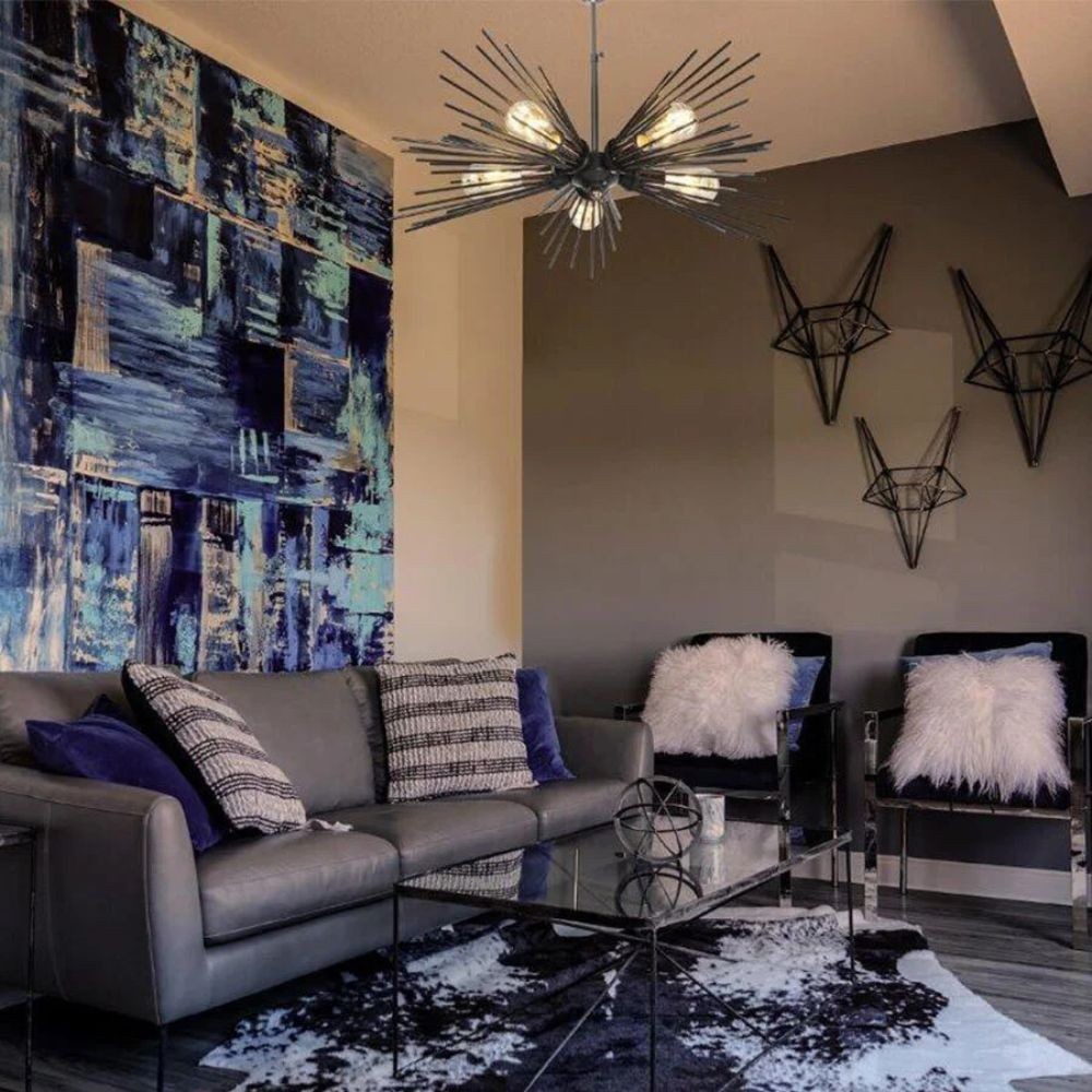 Lampada da soffitto 50H cm con cinque luci colore metallo nero - Salem