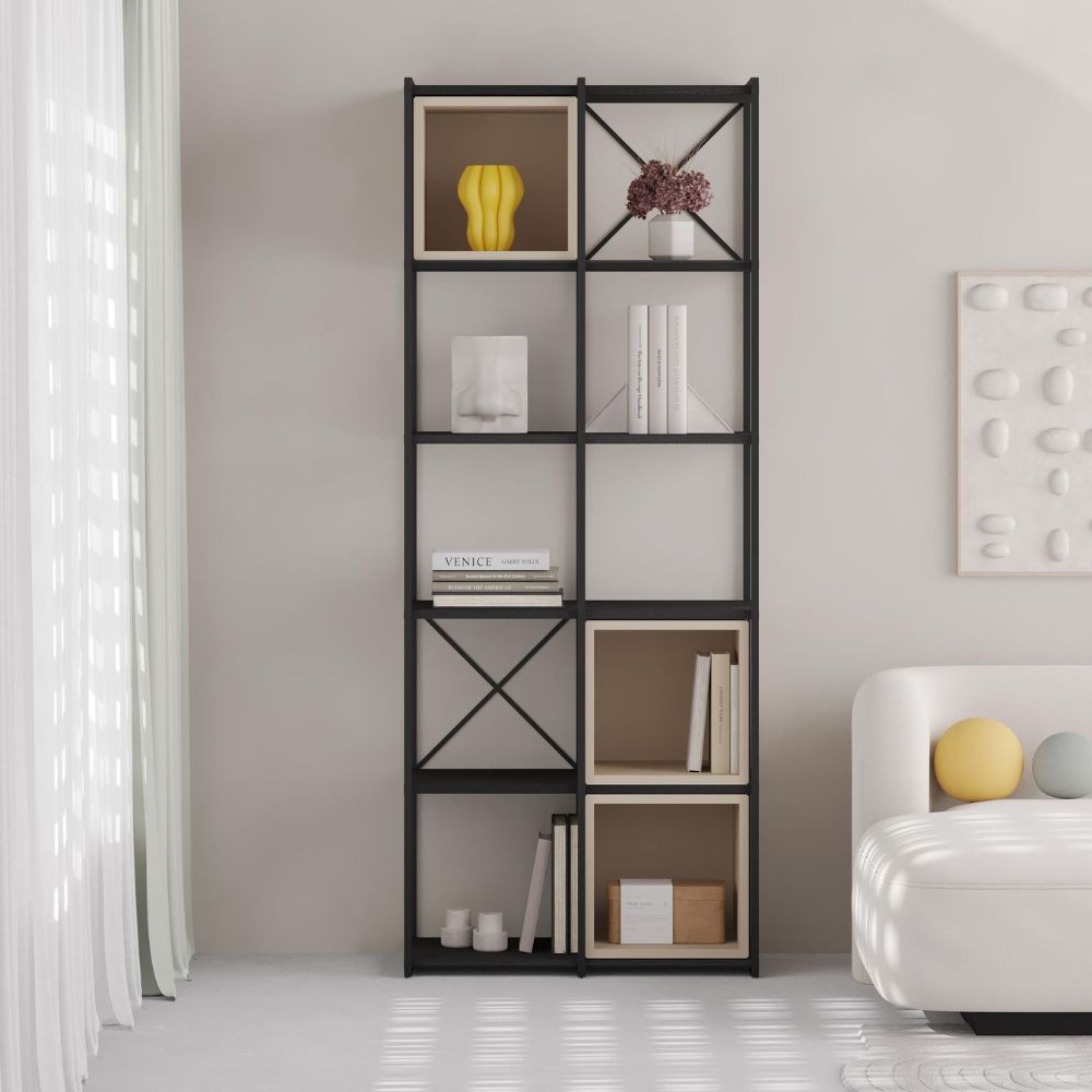 Libreria struttura in metallo nero e cubotti colore cashmere 70.7x39x179H Vale Midi