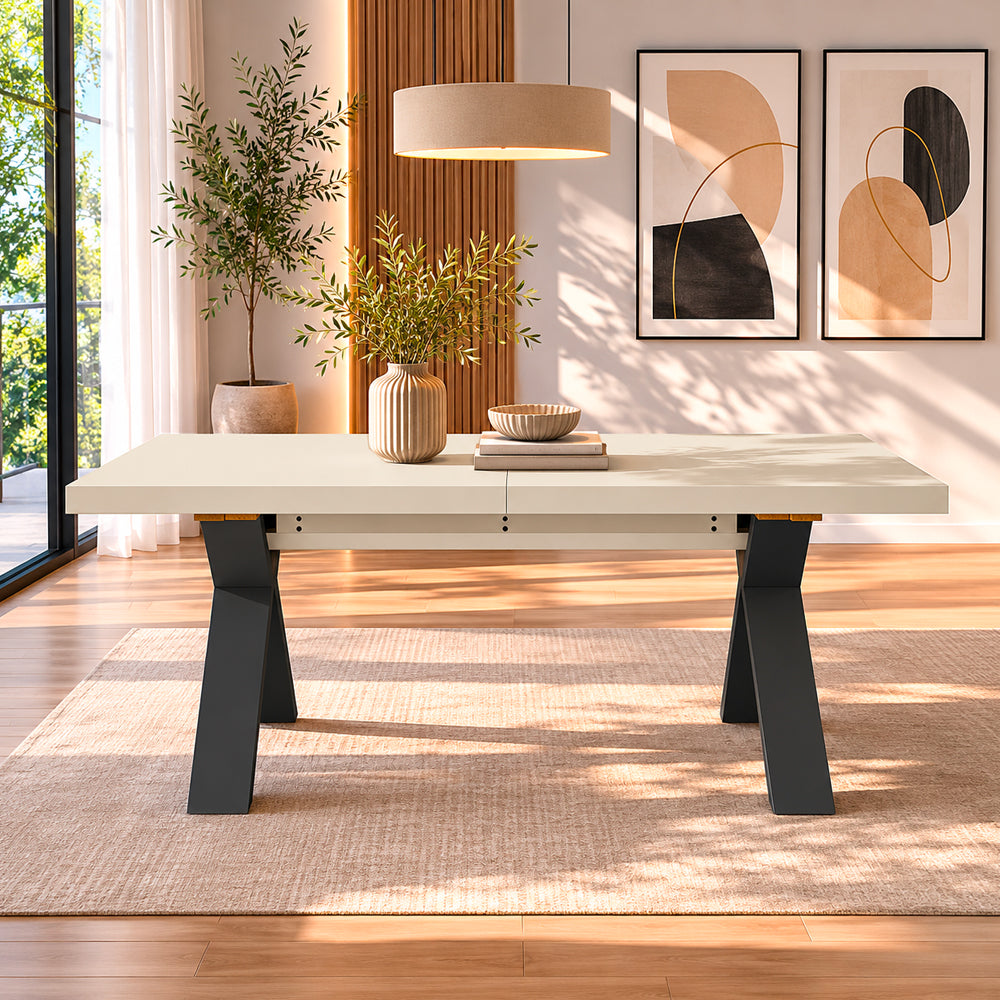 Tavolo allungabile 180 cm con piano cashmere e gambe incrociate antracite Milonga480