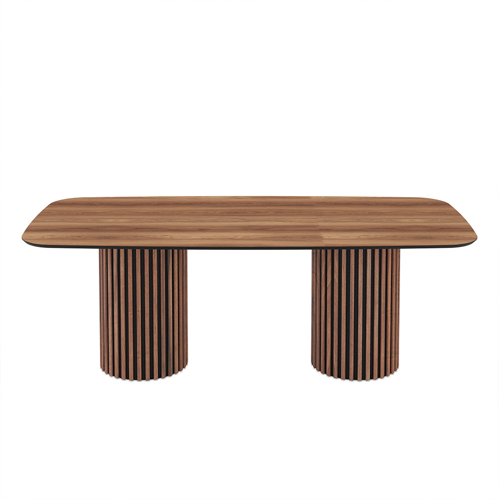 Tavolo rettangolare fisso piano noce e basi in legno cannettati 200x100x76H Oslo