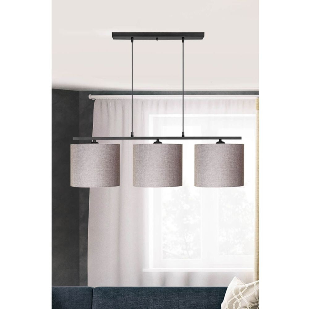 Suspension 80cm avec abat-jour tissu beige - Medusa