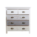 Comò in legno massiccio con 5 cassetti colore bianco grigio e crema 79x40x80H cm - Romantica