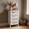 Mobile multiuso shabby chic 4 cassetti bianco e top rovere H 88 cm Breslavia