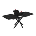 Tavolo allungabile piano effetto marmo nero e oro e gambe in metallo nero 145x90x76H Filis