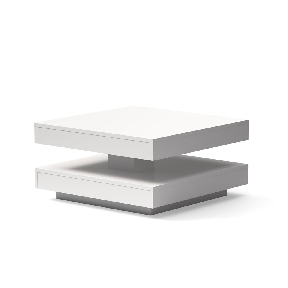 Tavolino da salotto con doppio piano quadrato girevole bianco 67x67 cm Monolith