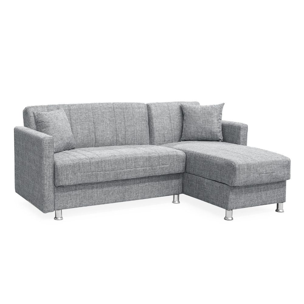 Divano letto con penisola contenitore reversibile tessuto grigio 200x134x80H Oasis