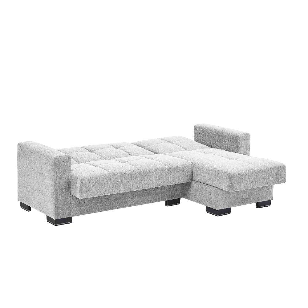 Divano letto con penisola reversibile e doppio contenitore tessuto grigio chiaro - Fermina Lounge