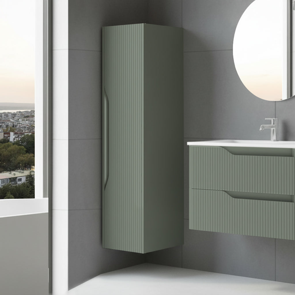 Colonna bagno sospesa colore verde opaco con effetto cannettato 35x27x120H - Gaper