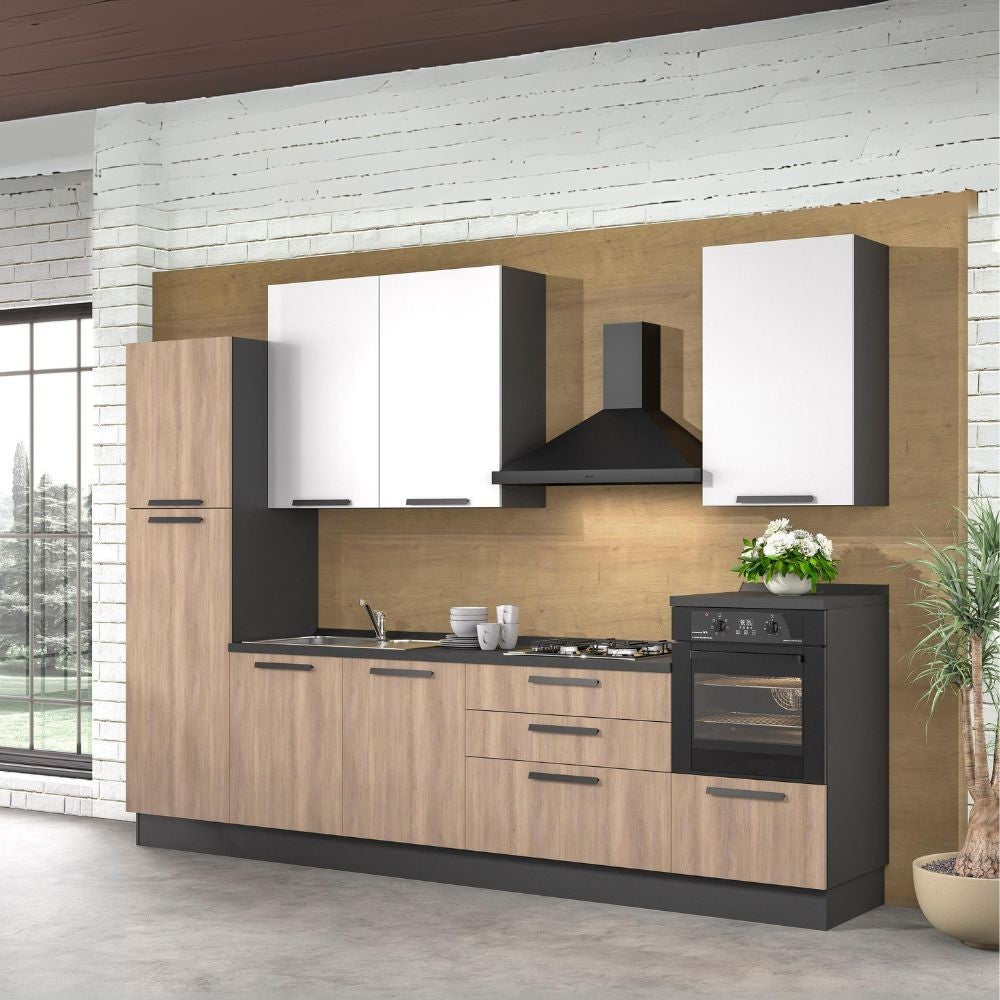 Cuisine moderne avec électroménager couleur chêne et blanc 330 cm - Sinky