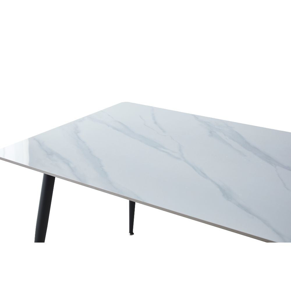Tavolo con top ceramica effetto marmo bianco 140x80 cm - Mila