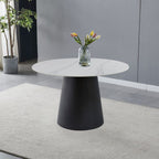 Tavolo rotondo Lauren in ceramica effetto marmo colore bianco e base metallo nera