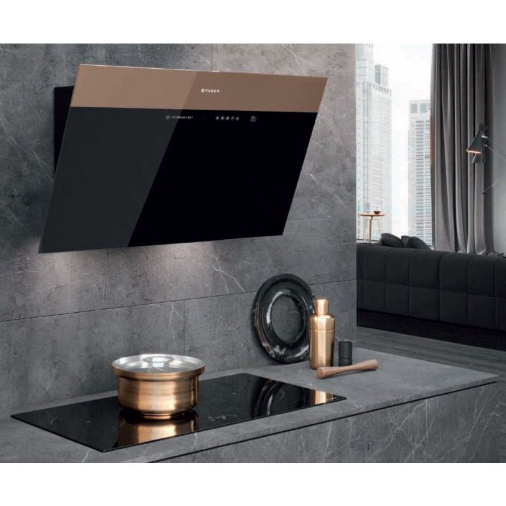 Cappa a parete  V-AIR KL A80/2 80 cm. vetro nero e rame corten classe A+ Faber