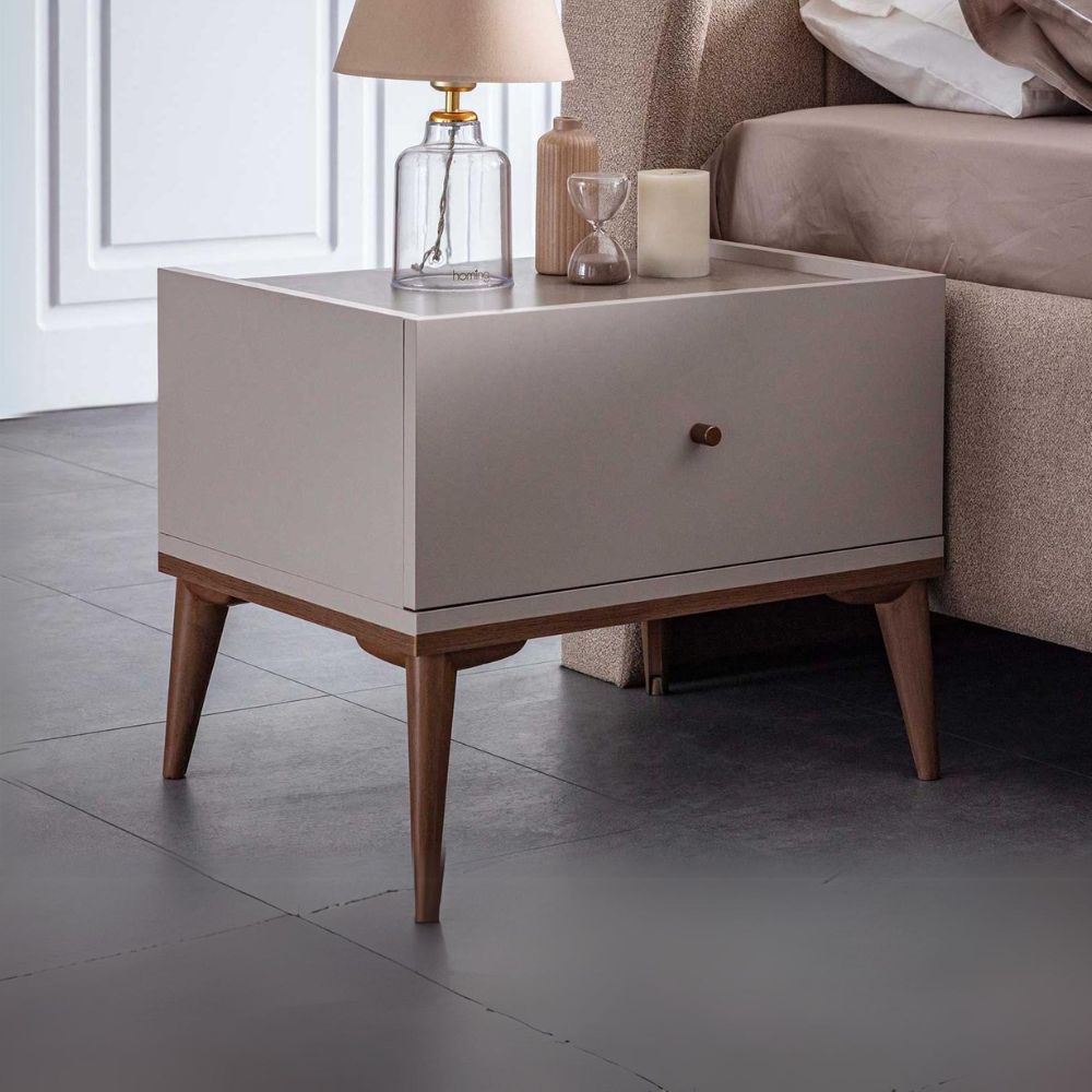 Camera da letto con armadio e letto contenitore colore grigio noce e caffè - Pastel