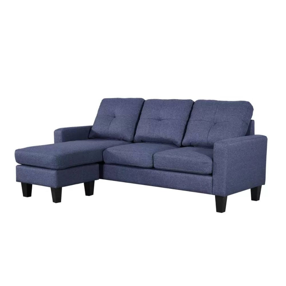 Divano 3 posti con pouf e chaise longue componibile colore blu 195x130x88H Giulivo